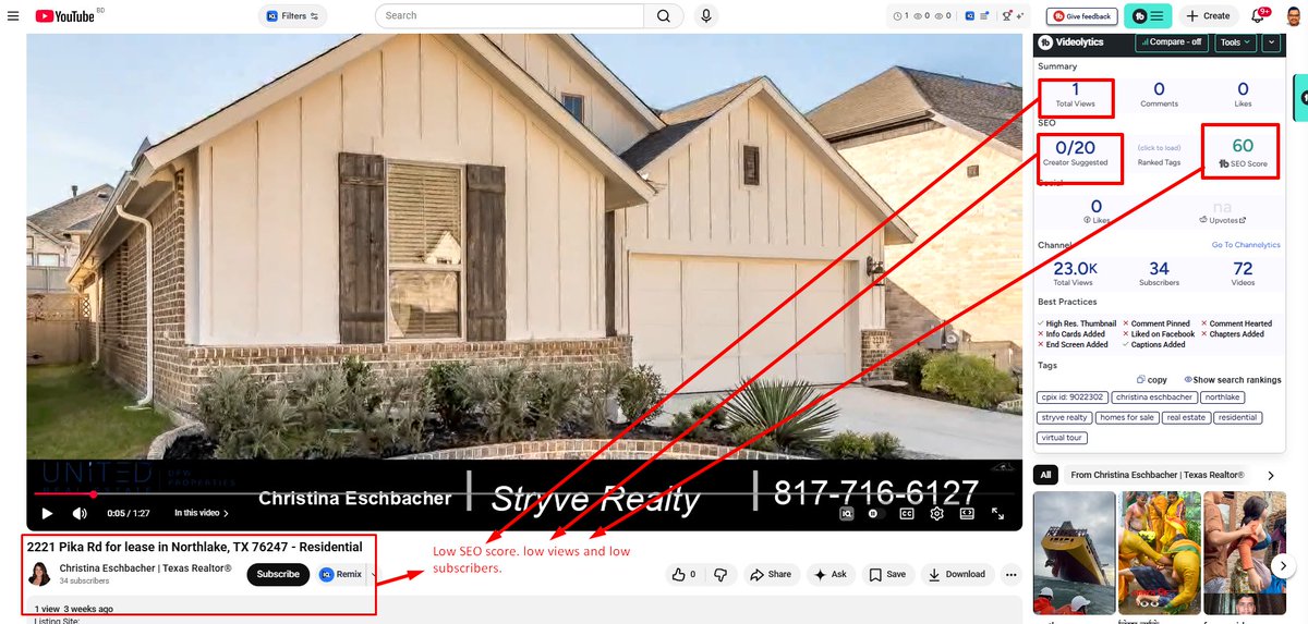 Solayman018's tweet photo. @Realtor_TxChris I have visited your YouTube channel and found some issues. The resolution of each of your videos is good and very beautiful. However, your views, SEO score and subscribers are very low. I think if you fix these issues, your channel's subscribers and views will increase. https://t.co/OSmZJOfc1L