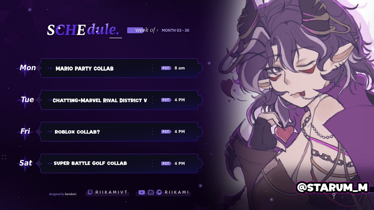Schedule for this week! Sorry for being late 💜