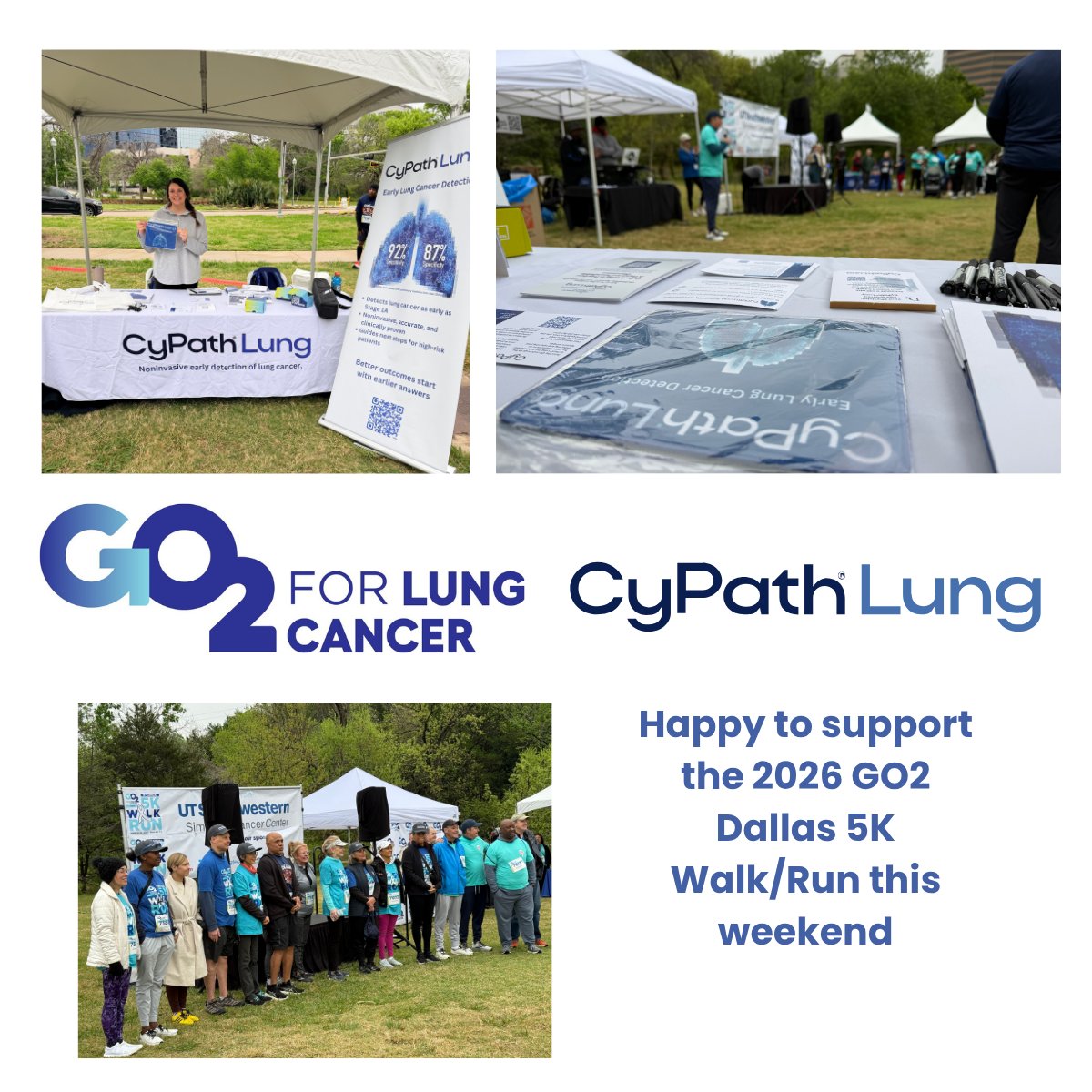 bioAffinity's tweet photo. Always proud to stand with GO2 for Lung Cancer. ~400 people signed up for the Dallas GO2 5K Walk/Run last Saturday.  Confronting lung cancer starts here!
#lungcancer
#GO2forLungCancer
#CyPathLung
#BIAF
#earlydetectionsaveslives https://t.co/dCcWqvGe71