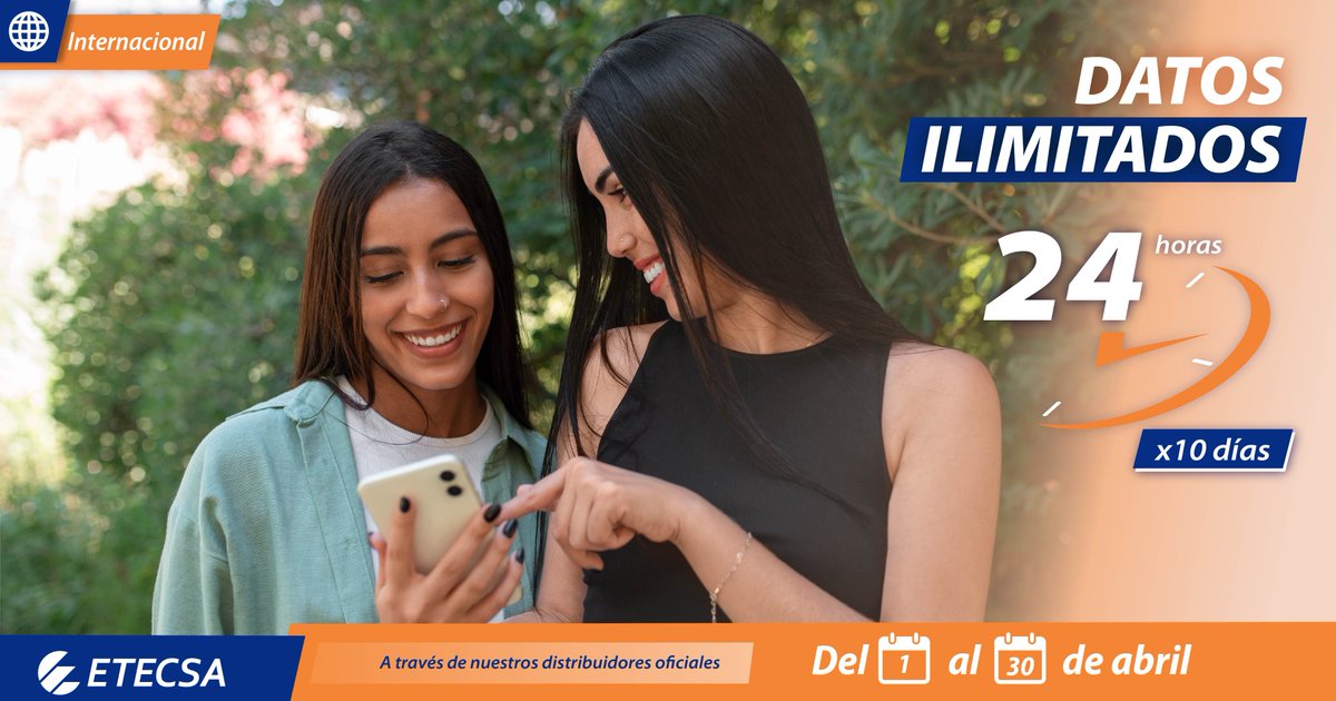 Los clientes que recarguen entre 500 CUP y 1 250 CUP, del 1 al 30 de abril disfrutarán de: Datos Ilimitados por 24 horas, válidos por 10 días después de la recarga.
¡Aprovecha la oportunidad! #RecargaInternacional