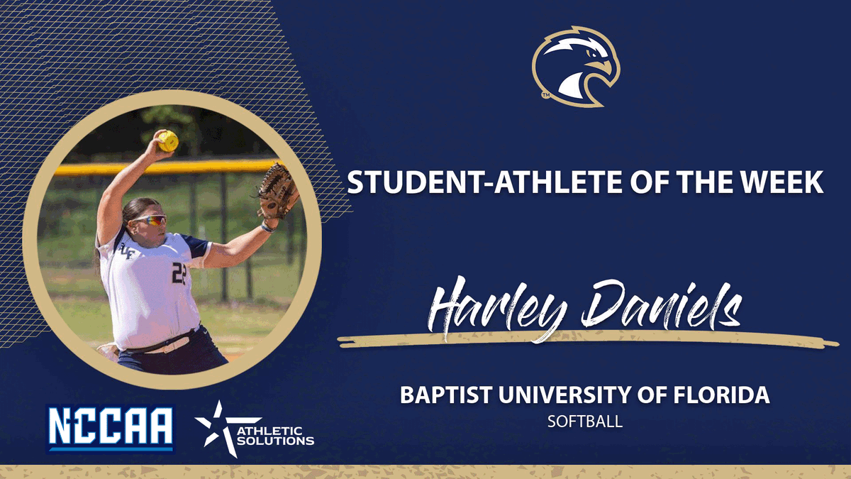 TheNCCAA's tweet photo. 🥎Student-Athlete of the Week🥎
Presented by @ath_solutions
#NCCAASoftball - Pitcher
𝐇𝐚𝐫𝐥𝐞𝐲 𝐃𝐚𝐧𝐢𝐞𝐥𝐬, Baptist University of Florida
https://t.co/i4YErR4FiI | #PlayForHim https://t.co/ZgTKVBlw3N