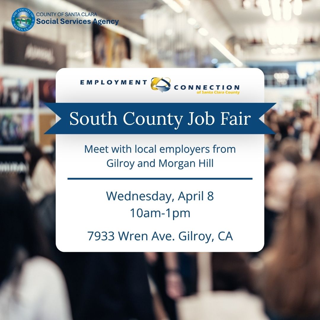 Build professional connections that could lead to your next job 🤝

Meet with local South County employers to gain insight on open positions, application processes &amp;  benefits: ecstaffing.santaclaracounty.gov.

10am-1pm Wednesday, April 8
7933 Wren Ave. Gilroy, CA