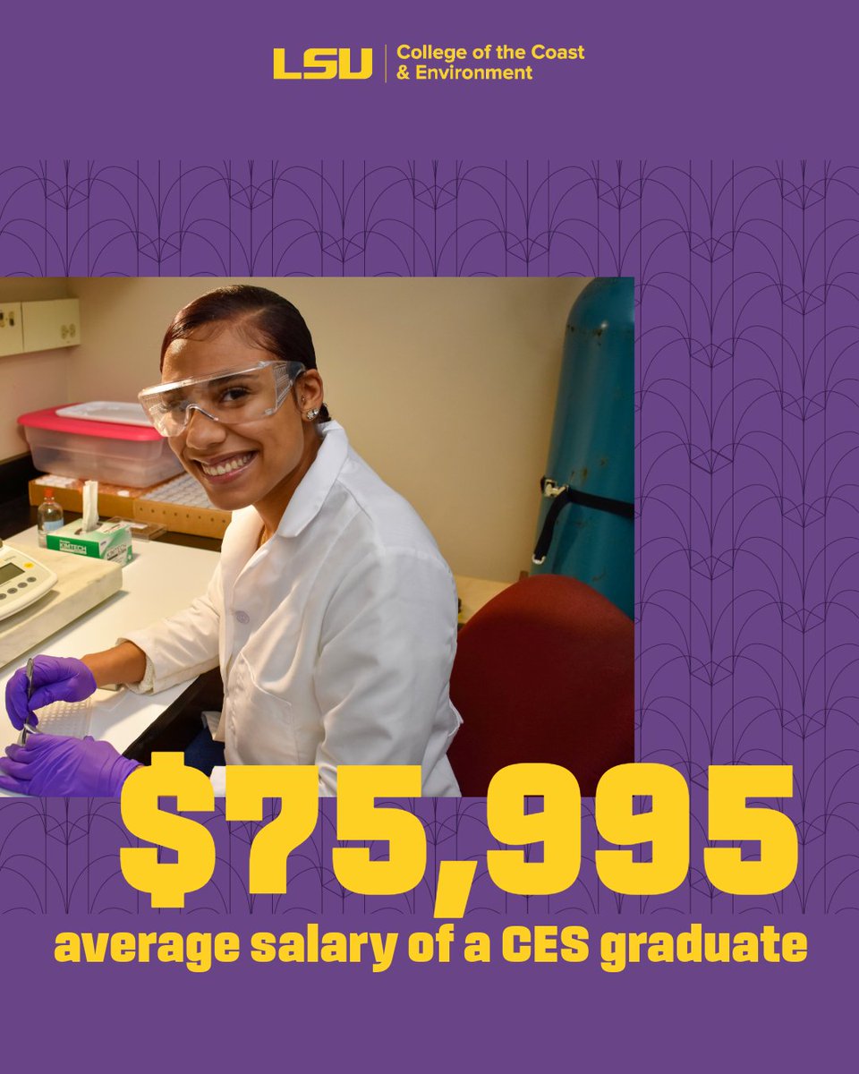 LSU_CCE's tweet photo. The Coastal Environmental Sciences Class of 2025 is going places! 

According to a survey by the Olinde Career Center, 92% of CES grads have obtained a positive outcome: that’s employment, entry into graduate school, or another opportunity
 
Learn more: https://t.co/nnEsYT8q5q https://t.co/t9BDaKxK9u