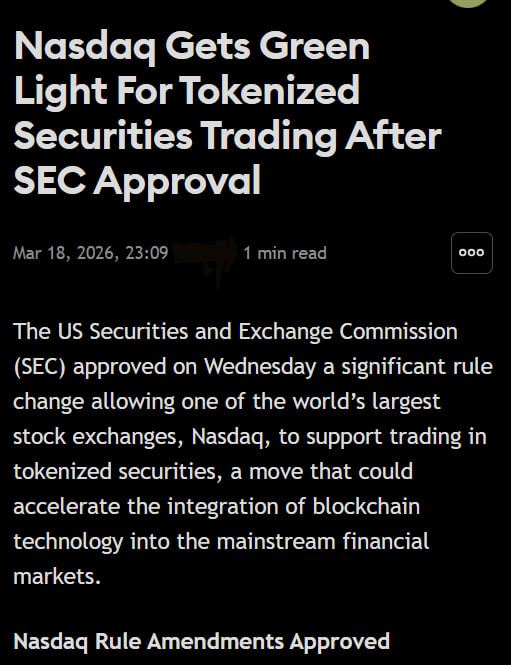 mimuuuuuu_'s tweet photo. WATCH THE DATE STACK.

06/25/2017:
NASDAQ + NYIAX sign the Joint Intellectual Property Ownership Agreement tied to co-owned patent rights.

01/27/2026:
SEC publishes NASDAQ’s proposed rule change for token-form trading of certain securities.

03/18/2026:
SEC approves NASDAQ’s tokenized securities proposal.

03/19/2026:
$DVLT announces definitive agreement to acquire NYIAX.

That is the setup.

NASDAQ and NYIAX already had the IP layer.
The SEC process opened in January.
Approval landed in March.
$DVLT moved into NYIAX the next day.

And the size of the lane is massive:

$16T tokenization opportunity
NASDAQ around $32.27T
NYSE around $32.20T
Together around $64.47T

That is why this matters.
$DVLT is stepping into the infrastructure side of the shift.

$GRAB $PG $EPD $BMNR