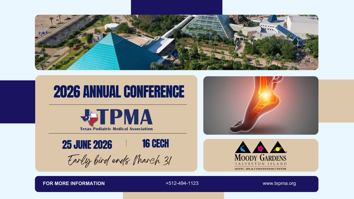 TPMAtweets's tweet image. 🐦 Last Call for Early Bird Pricing!

Don’t miss your chance to save on the TPMA Annual Conference. Join colleagues across Texas for top-tier CE, hands-on learning, and networking.
Register now before it’s too late! txpma.org

#TPMA #Podiatry #CME