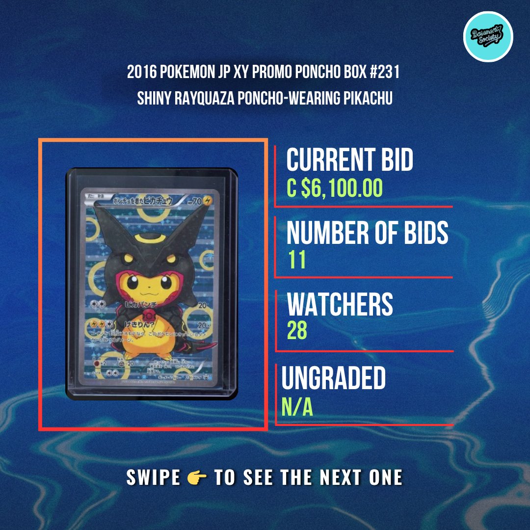 BsmntSoc's tweet image. (2/2)

TOP 5 POKÉMON CARDS HEATING UP THIS SATURDAY! 🔥

Mewtwo, Charizard, Poncho Pikachu… see why collectors are losing it! via @SlabSharks Basement Society clips the action.

#PokemonTCG #Mewtwo #Charizard #PonchoPikachu #BasementSociety