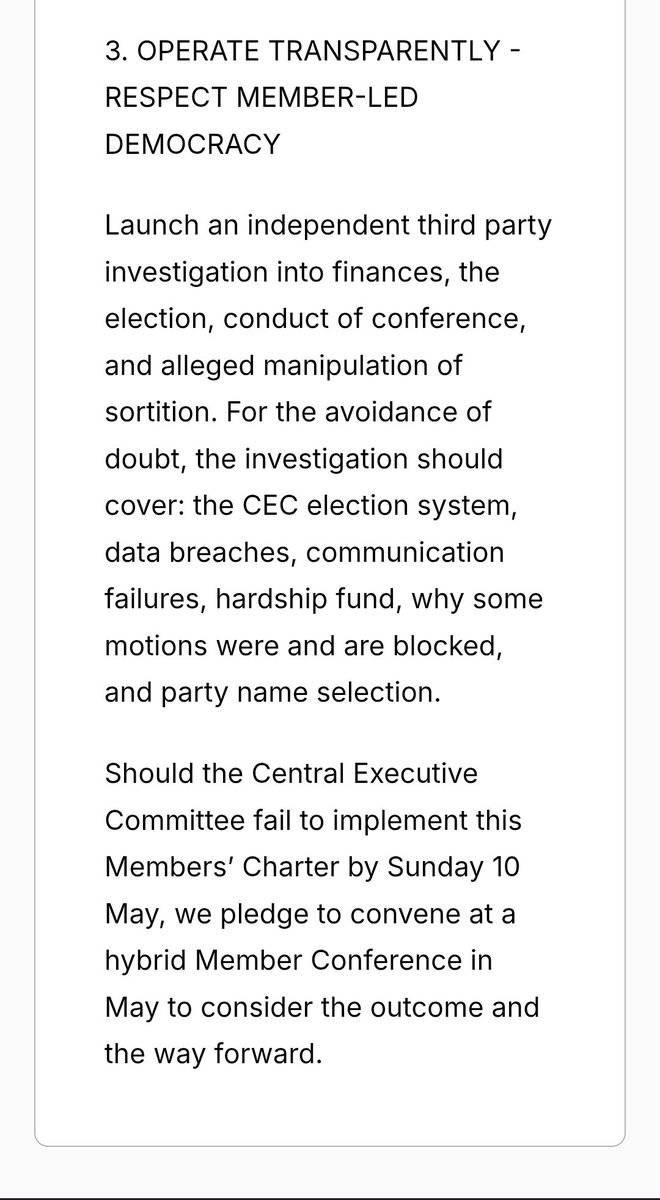 onalifeglug's tweet photo. Even dedicated Your Party organisers are fed up now. Final-sounding demands circulating on WhatsApp (among the same networks that organised the bloc) are mostly meeting with agreement. Deadline of May 10, followed by a conference to decide what comes next  https://t.co/zSfzhDQEUX https://t.co/tEzra69pbx