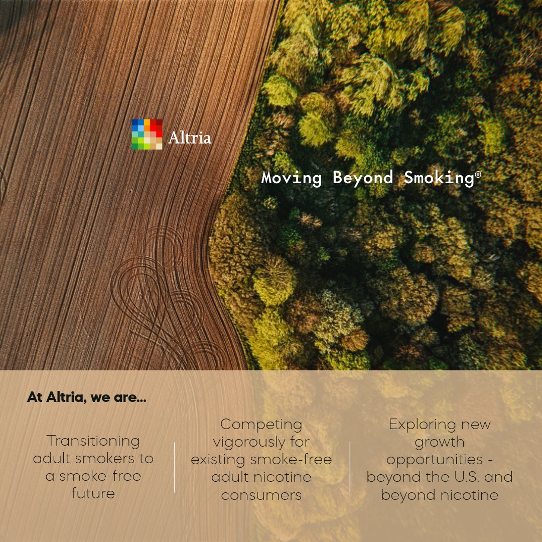AltriaNews's tweet photo. At Altria, our Vision of Moving Beyond Smoking® is shaping the future of our business and the opportunities ahead.
#Altria #Movingbeyondsmoking #SmokeFreeFuture https://t.co/hFxjDpJiu2