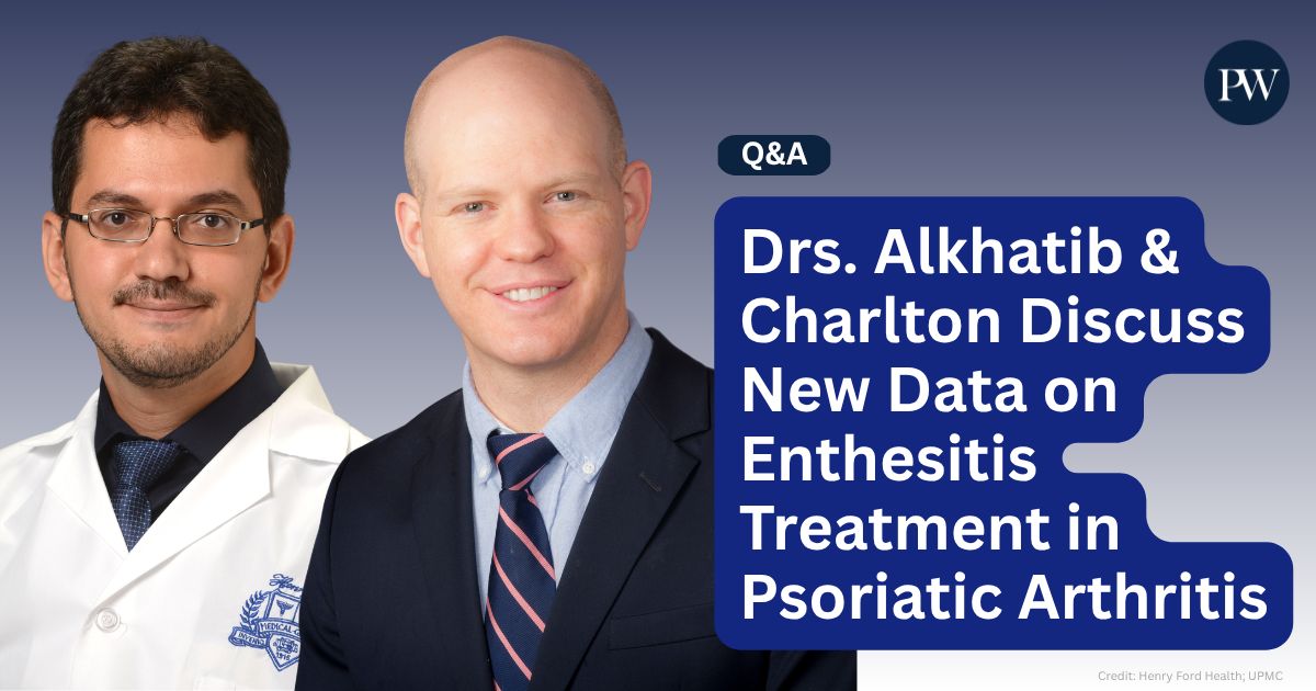 physicianswkly's tweet photo. 💊 Not all #PsoriaticArthritis therapies are equally effective for enthesitis.
In our Q&A, Drs. Alkhatib (@HenryFordHealth) & Charlton(@UPMC) discuss new findings & explain what they mean for drug selection in #enthesitis-dominated #PsA ➡️https://t.co/0lRbhrQaQa
#MedTwitter https://t.co/jBjNjrNH5e