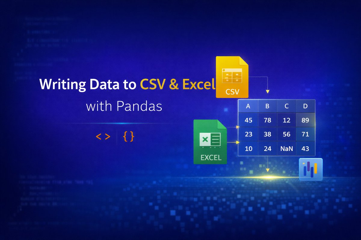 DataWithBalam's tweet photo. 🚀 Day 89 of my #ZeroToDataAnalyst journey
Today: Writing Data to CSV & Excel with Pandas
Analysis isn’t complete until results are shared.
Exporting clean, structured data makes insights usable for real decisions.
Output matters as much as input.
#Python #Pandas https://t.co/rvuZghJvDC