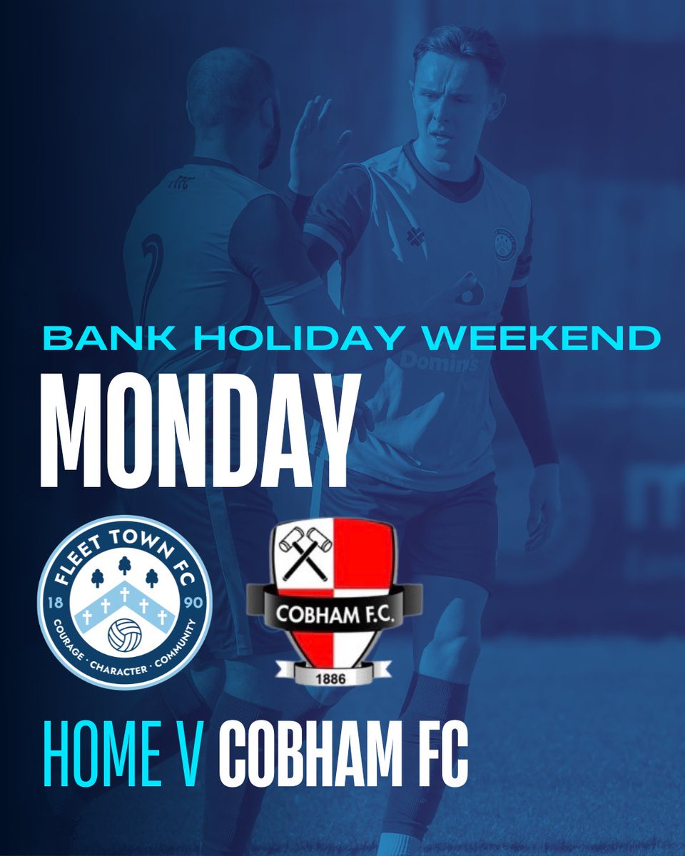 FCFleetTown's tweet photo. 🆚 Fleet Town v Abbey Rangers (League) 
⏱️ Saturday, 3pm
📍 Easy As HGV Stadium 

🆚 Fleet Town v Cobham FC (League)
⏱️ Monday, 11:30am
📍 Easy As HGV Stadium

Two big bank holiday fixtures coming up ⬆️ https://t.co/HBGa3kncjC