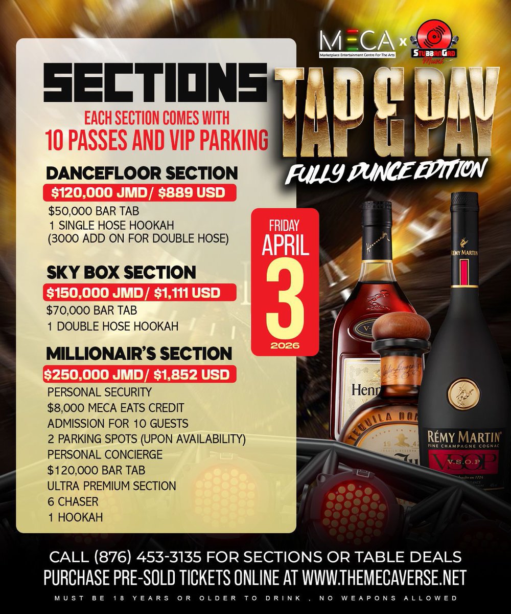 djchendy's tweet photo. TAP &amp; PAY FULLY DUNCE EDITION 💳
🗓️APRIL 3RD 
📍CLUB MECA - 67 CONSTANT SPRING RD 

🎙️LIVE PERFORMANCE BY ⤵️

BEENIE MAN 
SILK BOSS
BAYKA
PERYLOUS
KAPARCHI
BIGGS DON
BADSKYLAA
IDRAE
#kingstonjamaica #clubmeca #djchendy #dancehall #openformatdj https://t.co/AXdOMn4yZm