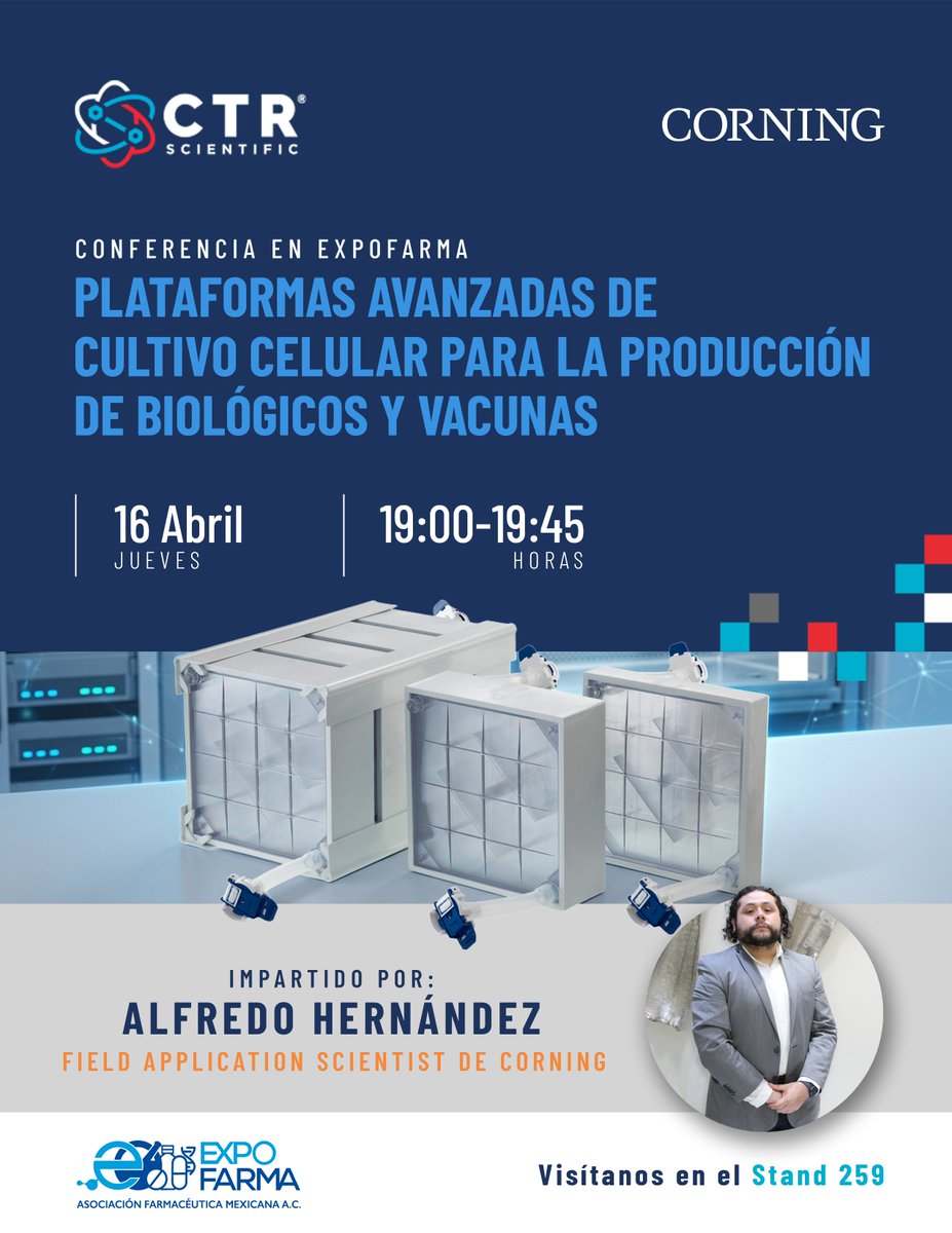 ctr_scientific's tweet photo. 🧫@ctr_scientific y @CorningLifeSci te invitan a la conferencia en @ExpoFarma_Mx  

Descubre cómo la innovación en cultivo celular está transformando el futuro de los biológicos y las vacunas. ¡No te lo pierdas!

📍 Visítanos en el Stand 259.

#ExpoFarma2026 #CultivoCelular https://t.co/mfZHreHgfl