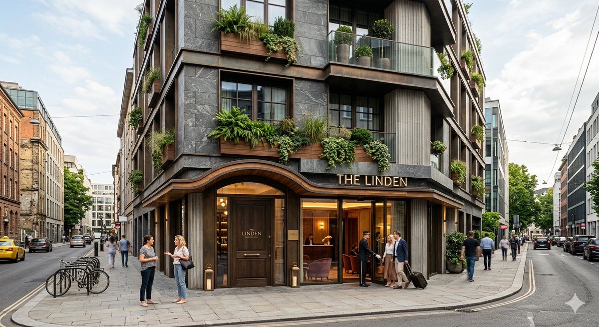 Nanobanana:

Design a boutique hotel exterior in a dense urban street with modern architecture, textured facade, warm lighting, greenery integration, inviting entrance, and a refined luxury atmosphere, rendered in daylight with realistic materials and shadows.

#AI #Architecture