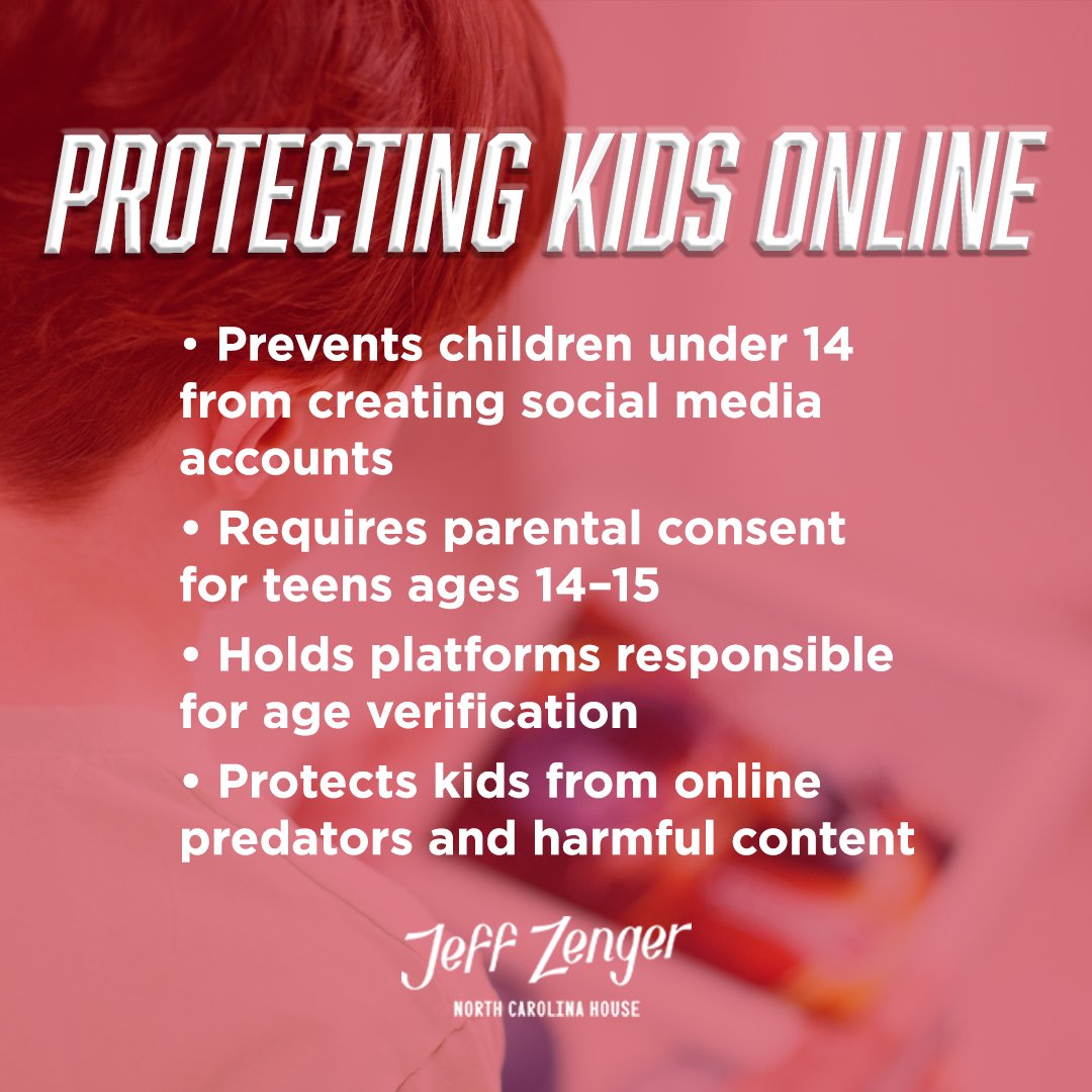 RealJeffZENGER's tweet photo. Parents are doing their best to navigate a digital world that didn’t exist when many of us were kids. That’s why I designed legislation to protect children from the harmful effects of social media.

In NC, we put the well-being of our children above tech company profits. https://t.co/mfxt5m6EmU