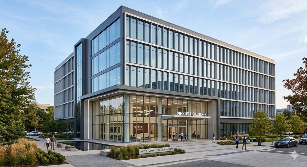 Nanobanana:

Design a modern 6-storey office building with clean rectangular massing, glass curtain wall facade, aluminum cladding panels, vertical shading fins, double-height entrance lobby, landscaped surroundings, and a professional corporate aesthetic, rendered in daylight