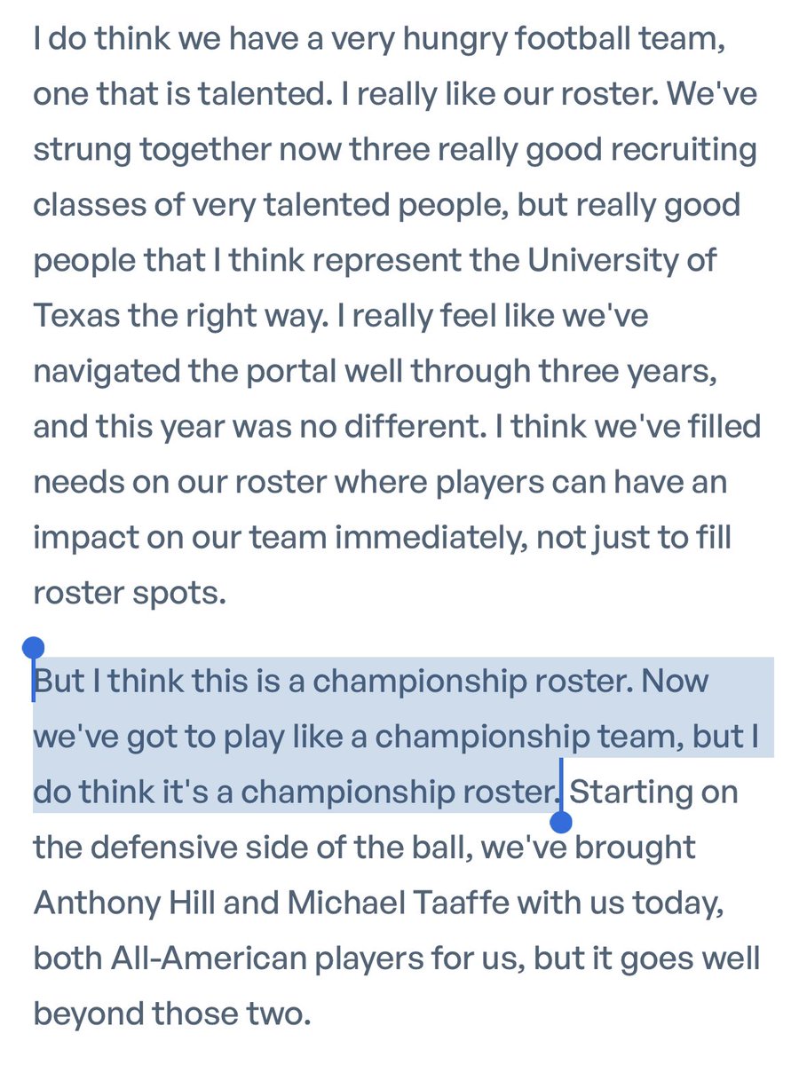 GrahamCoffeyDC's tweet photo. I don’t understand why Sark keeps making statements like this when he doesn’t have to.

He had the quote below at SEC Media Days last year

I get that you want people to know you’re working hard to build a good roster, but you don’t have to set yourself up for title or bust https://t.co/q6KgCqDCKK