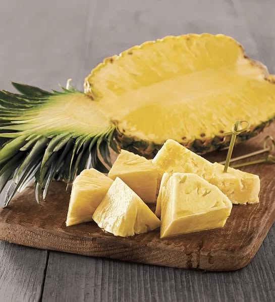 Fresh Fruit/Vegetable Program snack for Tuesday: Pineapple. An individual pineapple can take up to 2 years to grow. The top of the pineapple after it is cleaned and dried will grow a new plant. Raw pineapple is a great source of Vitamin C and bromelain.