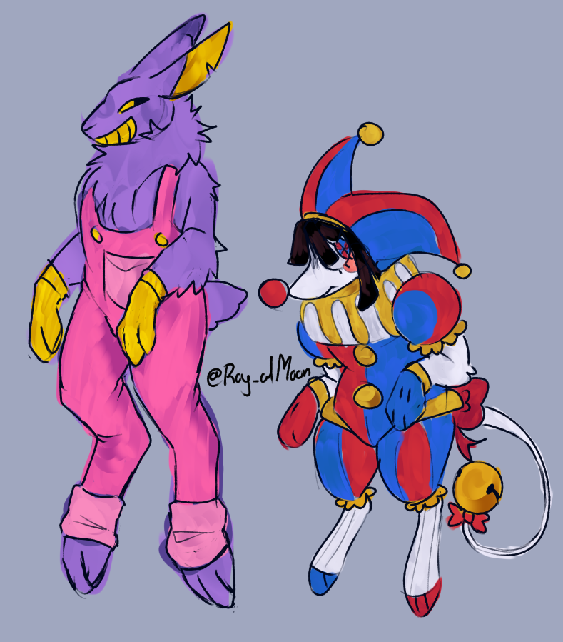 Been having a little #tadc kick,, so i drew my versions of #Jax and #Pomni :3