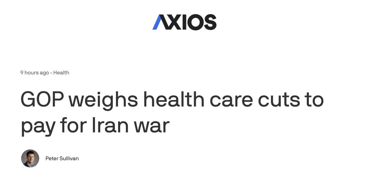 lpackard's tweet photo. Republicans want to cut our healthcare even more to pay for endless wars? NO! 

My health insurance costs are already up 21% this year. And we hadn't even invaded Iran yet. What about you? 
#FundHealthcareNotWar https://t.co/AgbZoFgdcO