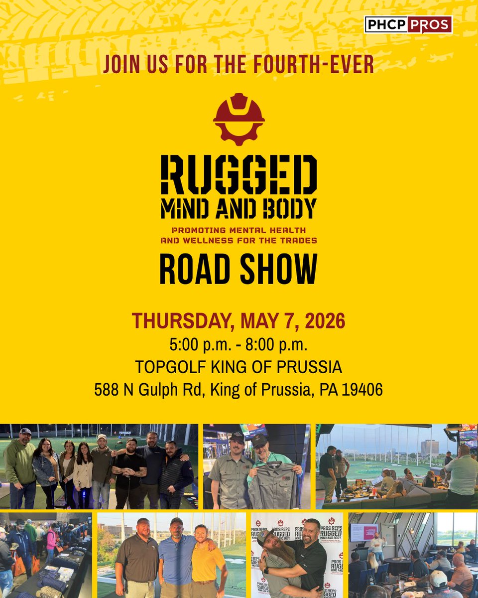 phcppros's tweet image. Connect. Unwind. Learn.
Join #RUGGEDMindAndBody for our fourth-ever Road Show! Tradespeople and all members of the PHCP industry are invited to attend an evening of golf, food &amp;amp; drinks, fun, and merch! Register for FREE: ow.ly/cbls50YAQbo

#SkilledTrades #Tradespeople