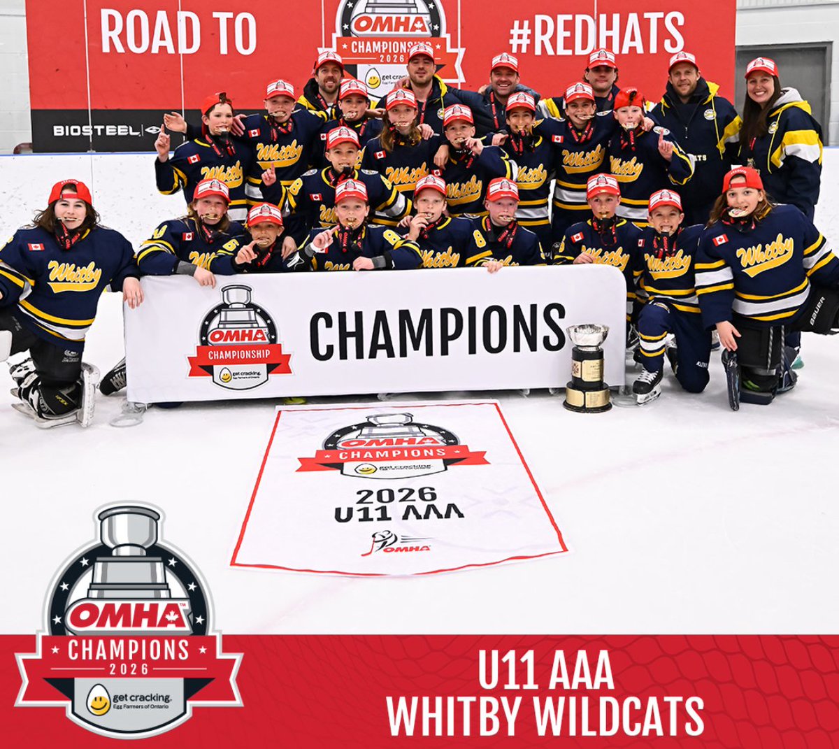 WhitbyHockey's tweet photo. Congratulations to our U11 AAA team on capturing their Red Hats! The team has now become BACK-TO-BACK OMHA Champions! An incredible regular season, a dominant playoff run, and a well-earned second Red Hat! Congratulations again to our U11 AAA team on an incredible season! #WMHA https://t.co/WppI7wyzCX