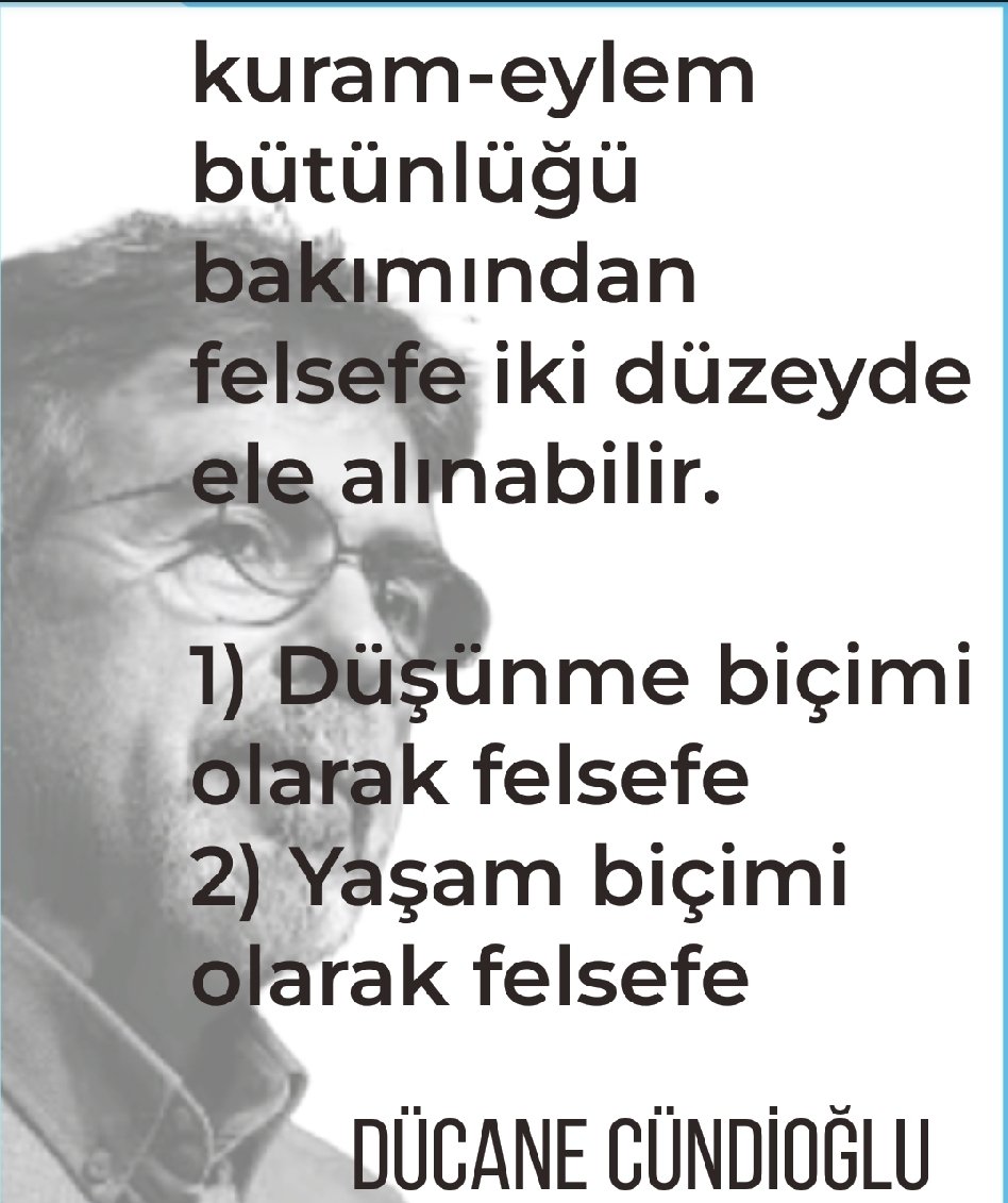 En temelinde kuram-eylem bütünlüğü bakımından felsefe iki düzeyde ele alınabilir. 
1) Düşünme biçimi olarak felsefe
2) Yaşam biçimi olarak felsefe

Dücane Cündioğlu