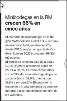 Las minibodegas crecieron 66% en 5 años en la RM.
No es solo una tendencia: es la evidencia de que las viviendas ya no alcanzan.
Departamentos más pequeños, menos espacio y más gente pagando extra por guardar lo que antes cabía en su propia casa.
¿Solución del mercado… o síntoma