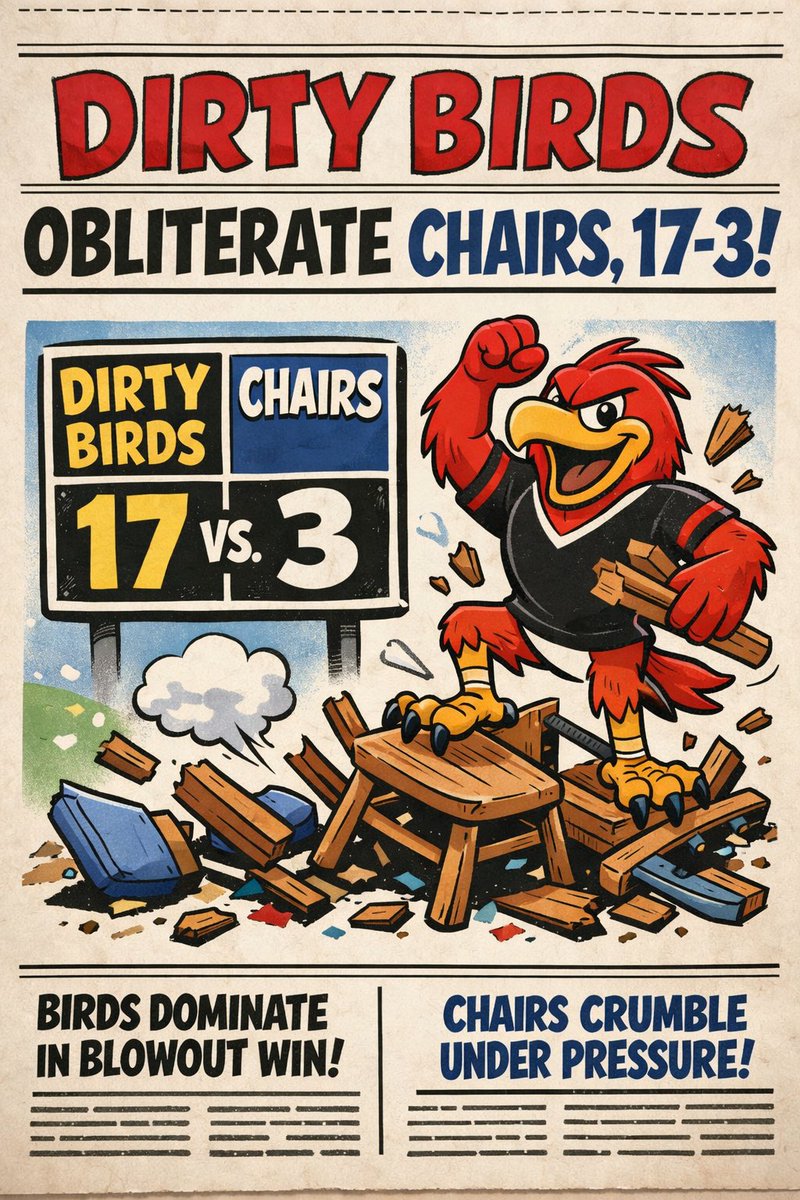 DirtyBirds_LLC's tweet photo. Extra Extra!! Read all about it!!
Birds win in a dominating fashion over the @Chairs_Baseball to open the season 1-0!!
Dirty Birds Manager: “That’s Baseball, now we look forward to the sink pissers”
#MatchupOfTheWeek https://t.co/6eXO2fTb9M