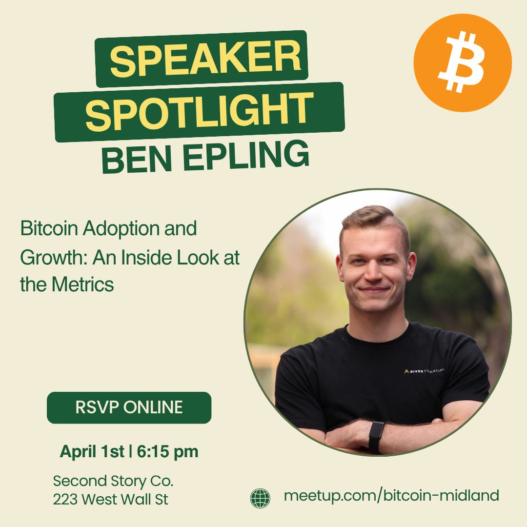 verdemining's tweet photo. This Wednesday @benepling  from @River  joins the Midland Bitcoin Meetup to talk Bitcoin adoption metrics.

If you wonder how many people actually use Bitcoin, how fast that number is growing, and what it means for the next few years, this is the presentation to catch.

Ben is bringing the real data they see.

Thank you to our sponsors @GigaEnergy_ and @NobleMinerCo for making these events happen.