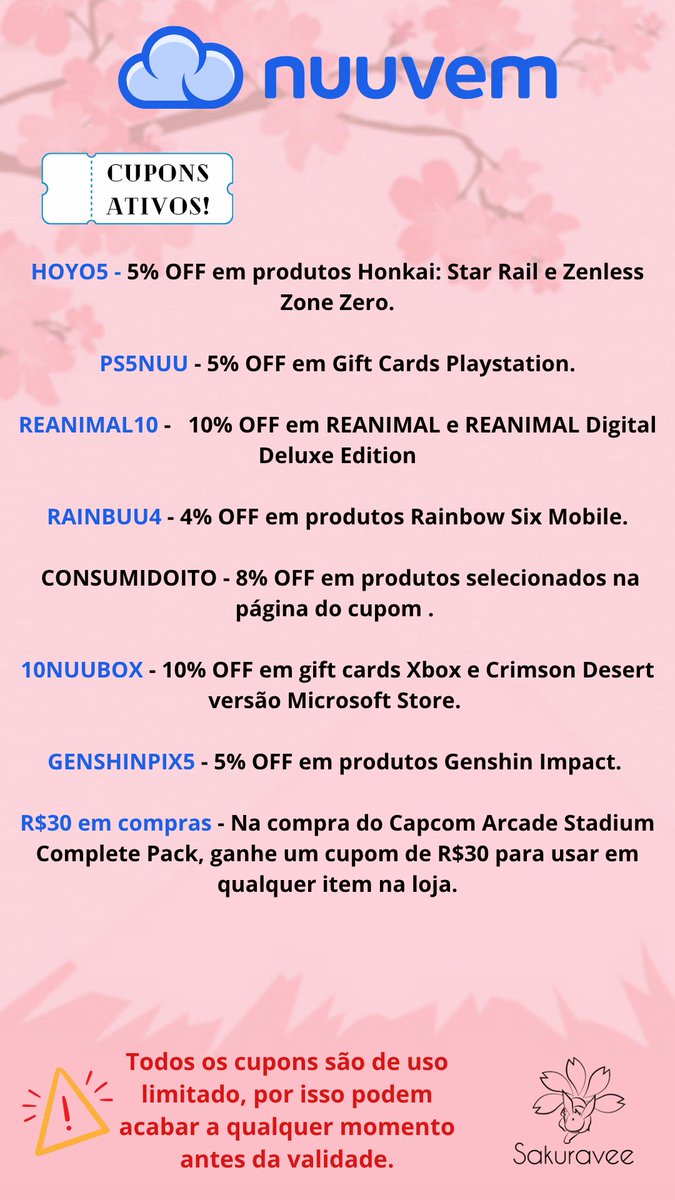 finalzin de mes chegando e tem cuponzada pra vcs na <a href="/nuuvem/">Nuuvem.com</a> 

#NuuSquad #nuuvem #cupons