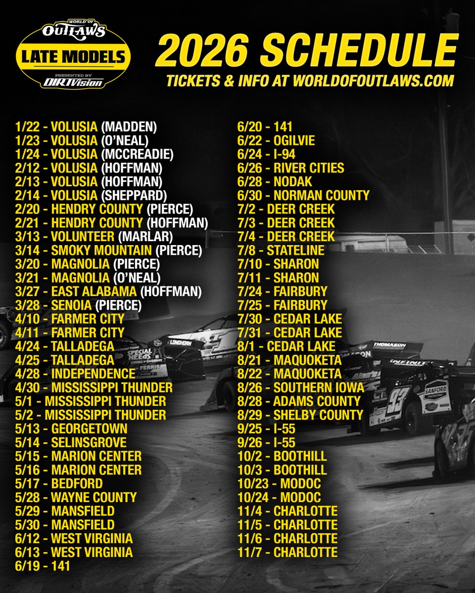 2027 World Of Outlaws Late Model Schedule