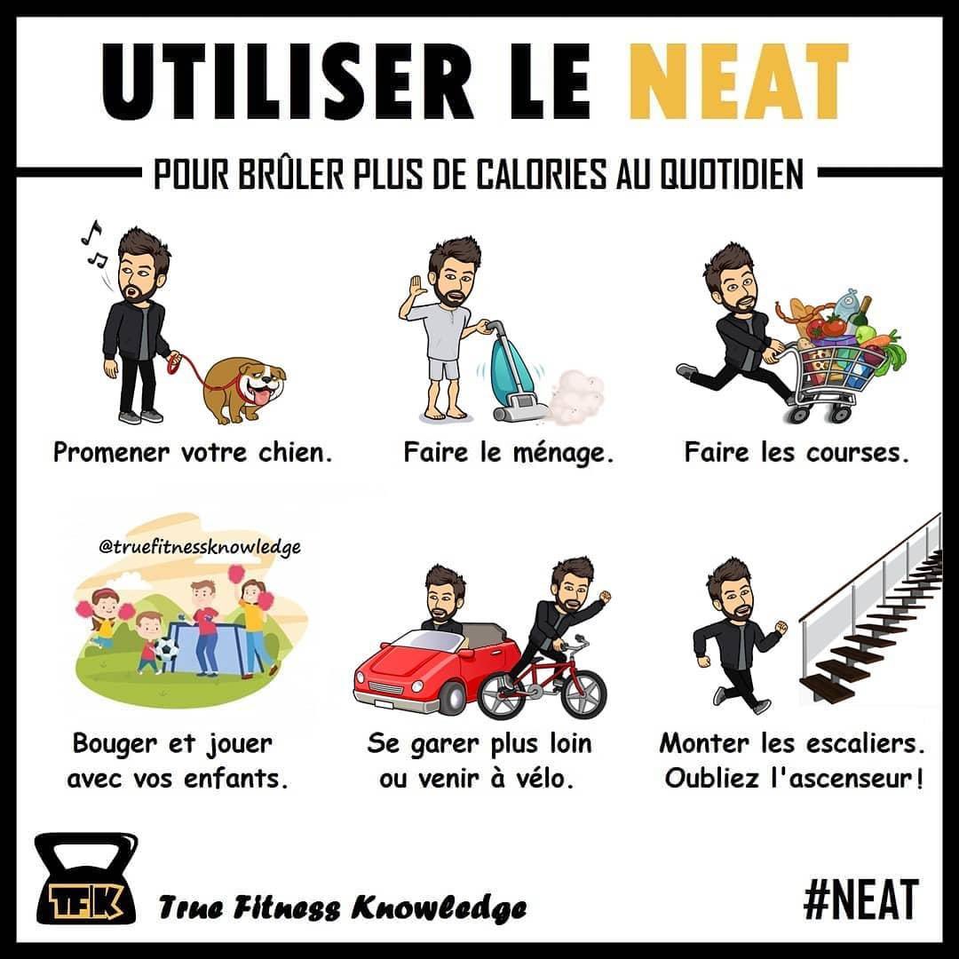 Aurelio_Uzmki's tweet image. Le NEAT : Non Exercise Activity Thermogenesis

C’est simplement d’augmenter sa dépense calorique journalière sans que ça soit un « exercice » comme par exemple privilégié l’escalier que l’ascenseur, marcher plutôt que de prendre la voiture etc… (faites vos 10K steps)