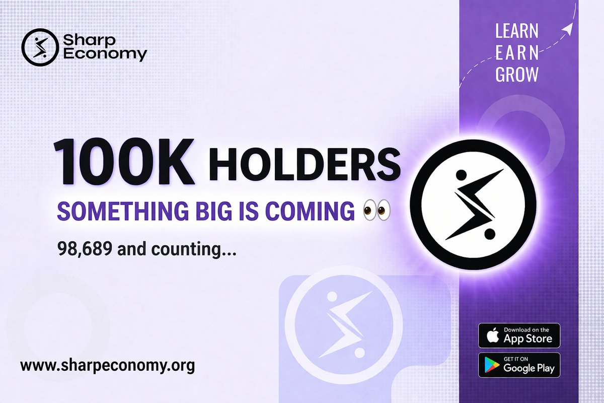 100K holders changes everything.
👀

Not just numbers.
Momentum. Pressure. Attention.

And we’re almost there…
Something big is waiting on the other side.

Don’t blink.

Track it live
polygonscan.com/token/0xb36b62…

$SHARP #SharpToken #SharpEconomy #StaySharp