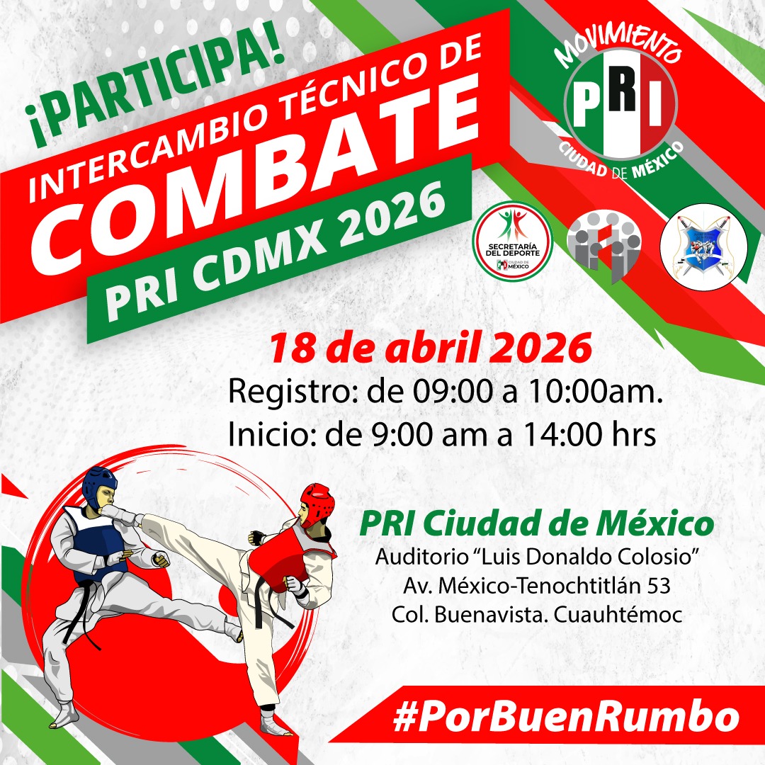 El deporte <a href="/PRICDMX_/">PRI Ciudad de México</a> te invita este sábado 18 de Abril a su evento deportivo "Intercambio técnico de combate 2026", en nuestro comité de la ciudad de México, dentro del auditorio "Luis Donaldo Colosio".
<a href="/PRI_Nacional/">PRI</a>
<a href="/BetanzosOficial/">Israel Betanzos C.</a> 
<a href="/AngelDeport/">Angel Marquez Garcilazo</a>