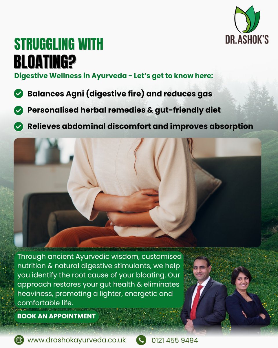 drashokayurveda's tweet photo. At Dr. Ashok’s Ayurveda in Birmingham, we don't just mask the symptoms; we find the root cause of your bloating. By balancing your Agni (digestive fire) through personalized herbal remedies and gut-friendly nutrition, we help you reclaim your energy and lightness.
#BloatingHelp https://t.co/jJUElDQfPs