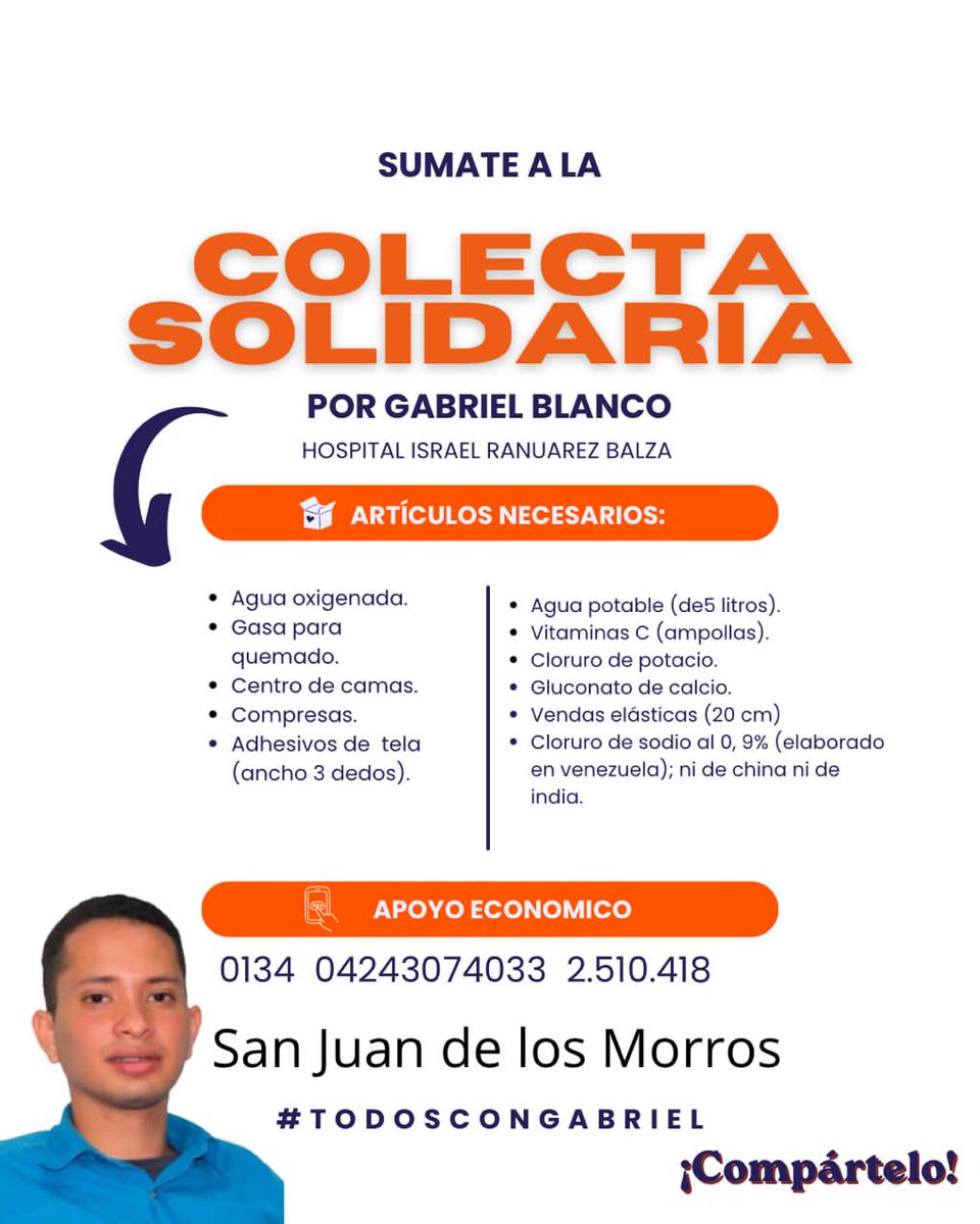 ServicioPublico | #Venezuela Para el paciente Gabriel Blanco.

¡Cada granito cuenta!

🔄Ayúdanos a difundir