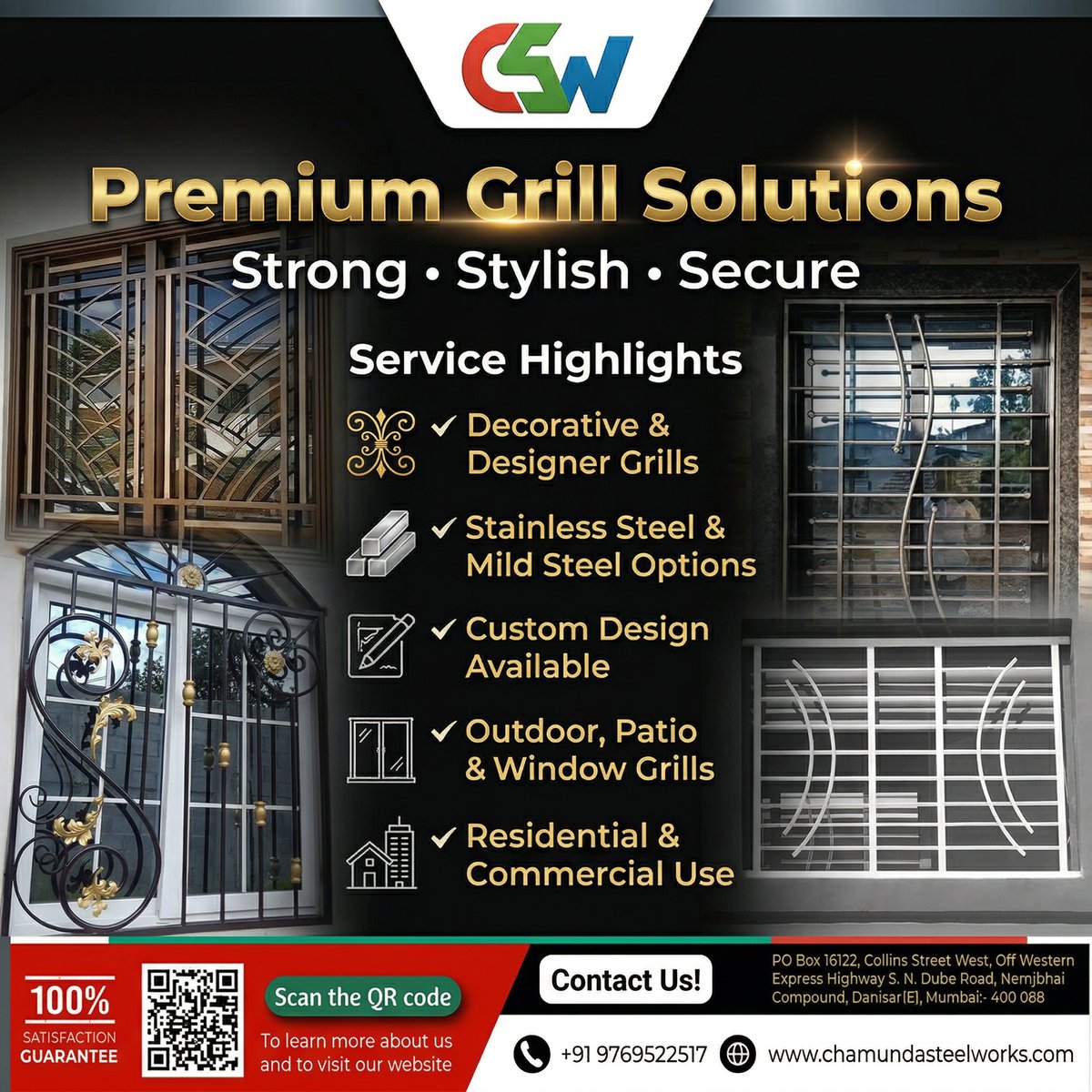 chamundasworks's tweet photo. 🔩 Upgrade your safety with premium grills by Chamunda Steel Works!Strong, stylish &amp; custom-made for homes and commercial spaces.

📞 +91 9769522517
🌐 https://t.co/MYOYHWX6S0

#GrillDesign #SteelGrill #ChamundaSteelWorks #HomeSecurity #ModernDesign #WindowGrill #StainlessSteel https://t.co/oTEtOauDIb