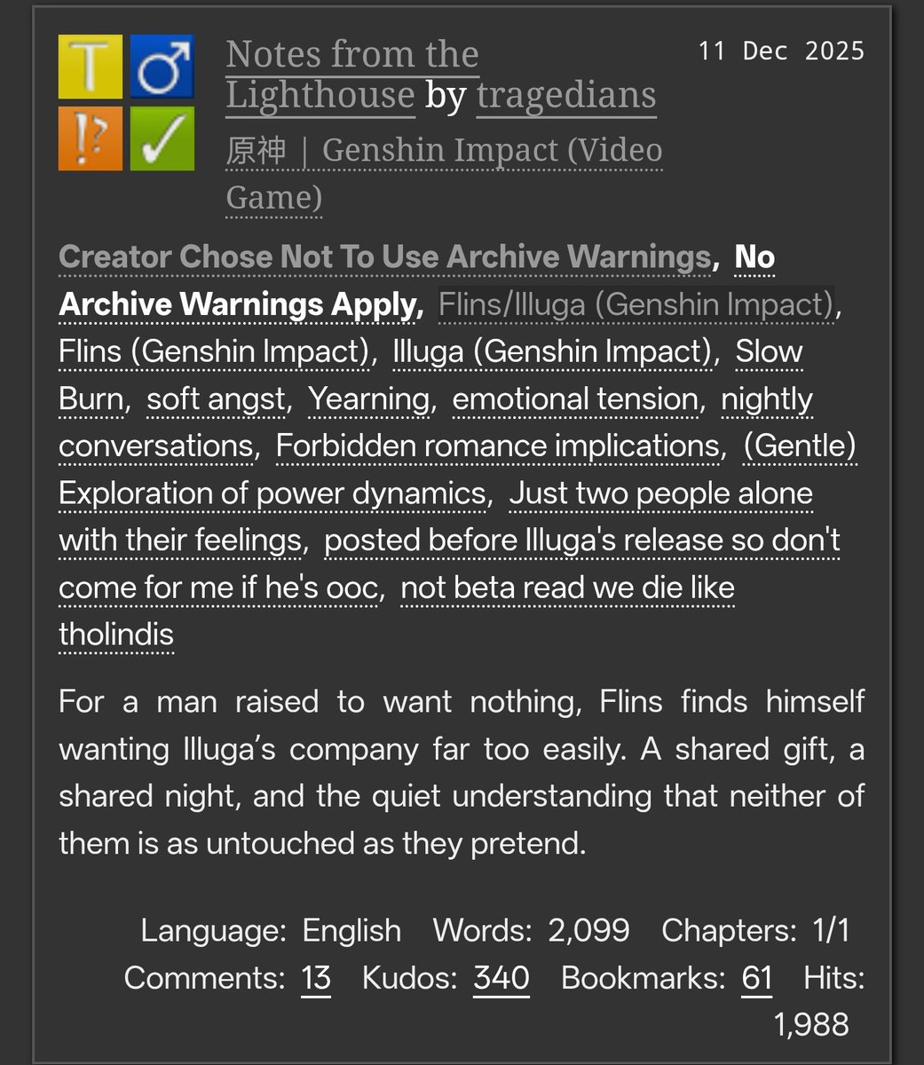faelightfics's tweet photo. Notes from the Lighthouse by tragedians 
• implied forbidden romance, emotional tension
• flins is conflicted 
• 2k words 
https://t.co/R28d8FTj8a https://t.co/uW7Q9rlsbG