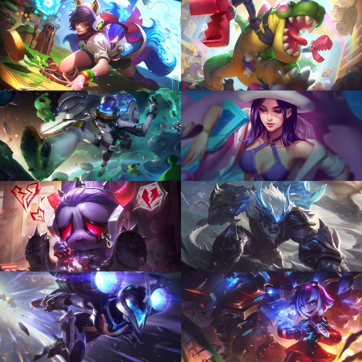 NewAzkaryan's tweet image. Promoção Semanal de Skins (de 30/03 até 06/04) 🛍️

Tier Épico
- Cho'Gath Terror de Brinquedo | 675 Rp
- Singed Astronauta | 675 Rp
- Amumu Coração Despedaçado | 742 Rp
- Ahri Fliperama | 742 Rp
- Trundle Caçador de Dragões | 540 Rp
- Olaf Caçador de Dragões | 607 Rp
- Caitlyn