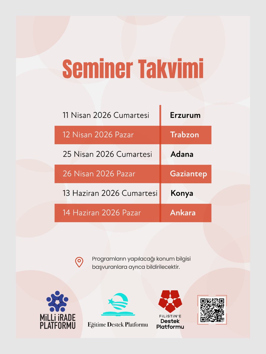 Milli İrade, Eğitime Destek ve Filistin’e Destek Platformlarımızın organizasyonuyla Taha Kılınç ile “Kudüs’ten Kaşgar’a Eğitim Seminerleri” başlıyor.  Katılımcılara 4 kitap hediye, dereceye girenlere Umre ve yurtdışı ödülleri var.
Başvuru ve detaylar için: …dustenkasgara.milliiradeplatformu.com