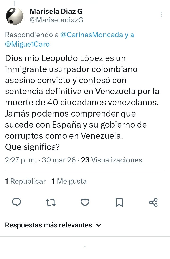 JuanCD_2024's tweet photo. @eduardomenoni Investiga primero sobre la comunidad de inmigrantes usurpadores llamándose venezolanos con identidad falsa y de muertos de nuestro país Venezuela.
Leopoldo López es un inmigrante usurpador colombiano en Venezuela. https://t.co/zaCWmeAleQ