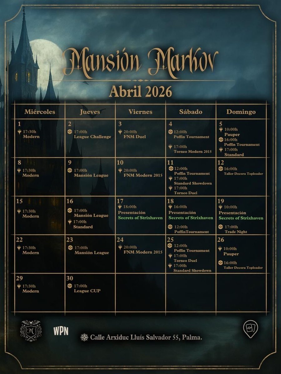 MansionMarkov's tweet photo. Calendario Abril 2026. #mtg #magicthegathering @frikiruta https://t.co/L67Jps6uxA