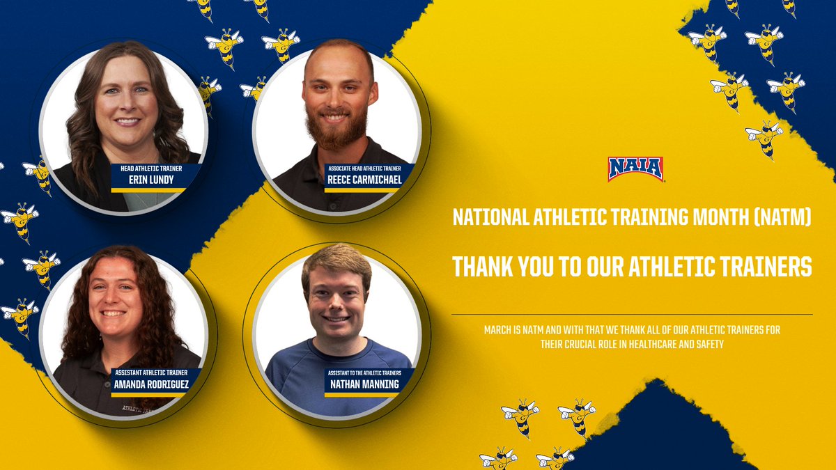 GUjackets's tweet photo. ππ MARCH IS NATIONAL ATHLETIC TRAINING MONTH! We celebrate and thank our amazing athletic trainers for their dedication to keeping our Yellowjackets healthy, safe, and ready to compete. Your hard work doesn't go unnoticed! #GoGraceland #GUJackets https://t.co/oeZ3LQ57LV