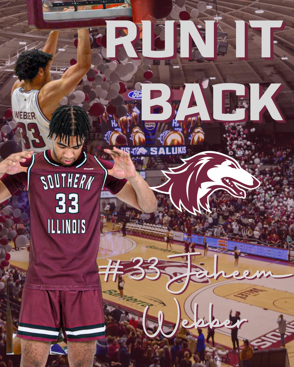 SIU_Basketball's tweet photo. 𝙍𝙚𝙖𝙙𝙮 𝙛𝙤𝙧 𝙮𝙚𝙖𝙧 3️⃣ 

Big man @WebberJaheem is running it back for another season in maroon!  

#Salukis https://t.co/rZkEUWVIOJ