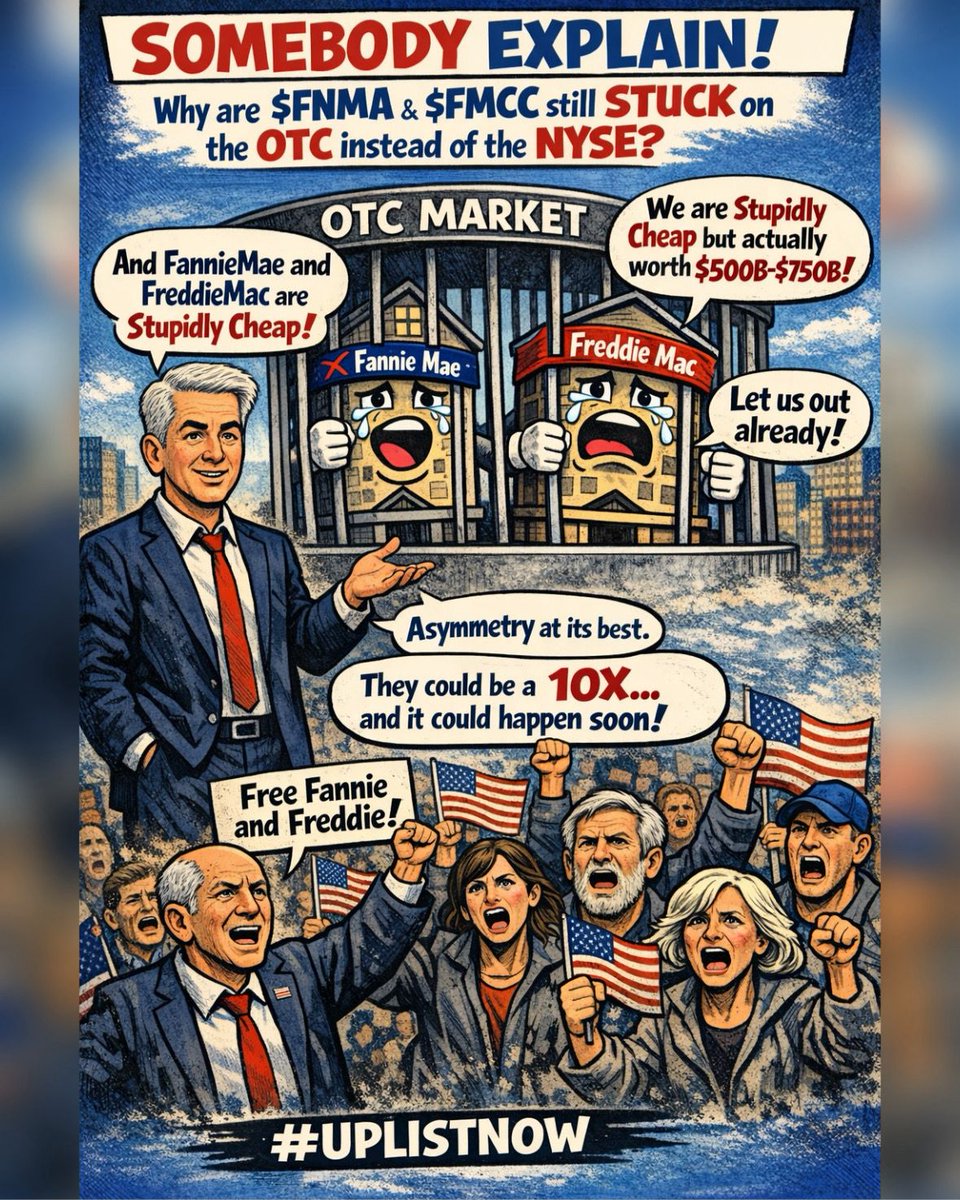 b_csky19's tweet image. ‼️ Somebody explain:
Why are $FNMA &amp;amp; $FMCC still stuck on the #OTC instead of the #NYSE?
👔 @BillAckman:
💬 “Fannie Mae &amp;amp; Freddie Mac are stupidly cheap.
📈 Asymmetry at its best.
🚀 10X potential and it could happen FAST.”

🔥 Two of the most profitable entities in America
🔒