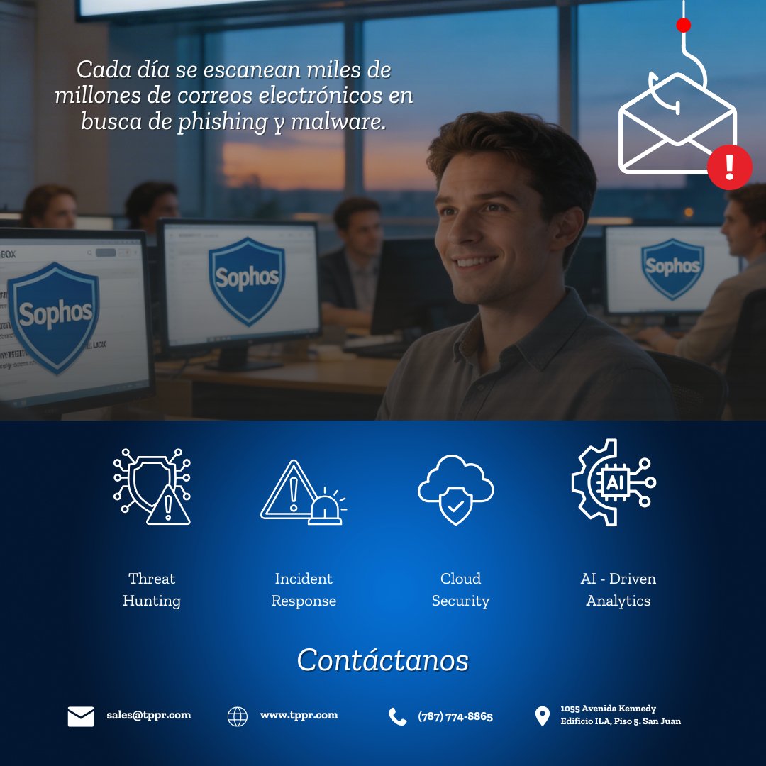 TechPartnersPR's tweet photo. Cada día se escanean miles de millones de correos electrónicos en busca de phishing y malware, reflejando la magnitud y constancia de las amenazas digitales.
Tu empresa puede ser el siguiente objetivo.
 🔐 Protege tus comunicaciones con Sophos, implementado por Technology Partners, y mantén tu información segura.
Datos de: Microsoft Digital Defense Report 2025