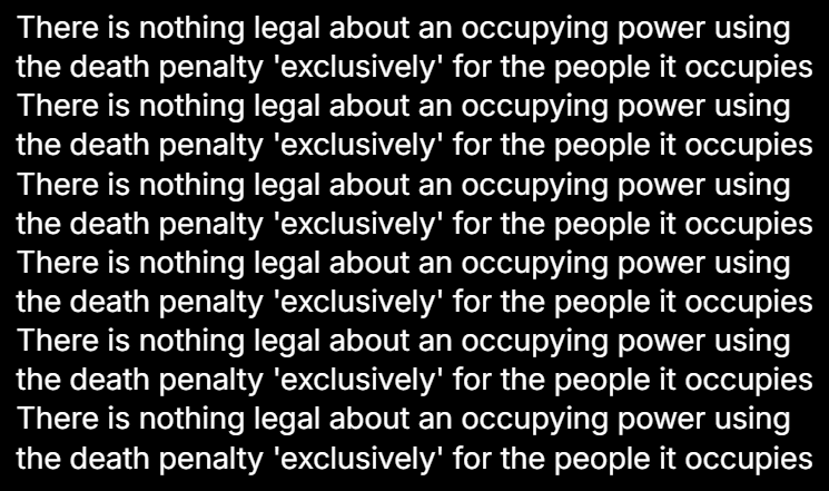 JonesHowDareYou's tweet image. There is nothing legal about an occupying power using the death penalty 'exclusively' for the people it occupies
There is nothing legal about an occupying power using the death penalty 'exclusively' for the people it occupies
#PalestinianGenocide #IsraeliCrimesAgainstHumanity