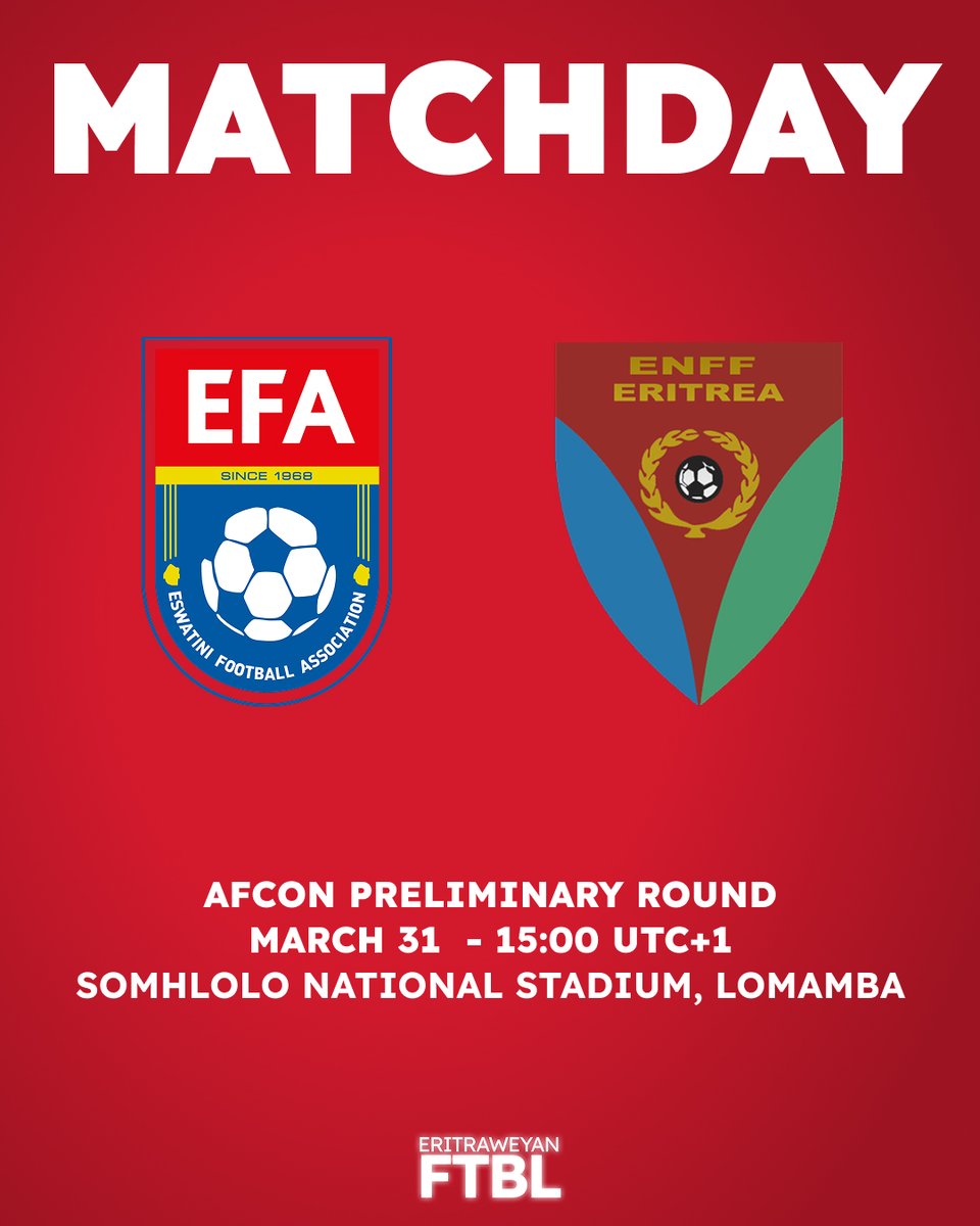 It's matchday! Fighting for a place in the AFCON qualifiers for the first time in 19 years, Eritrea just need to avoid defeat by more than 2 goals. Let's get this done!

🏆 Africa Cup of Nations Preliminary Round
🏟️ Somhlolo National Stadium, Lomamba
⌚️ 15:00 (Kick-off | UTC+1)