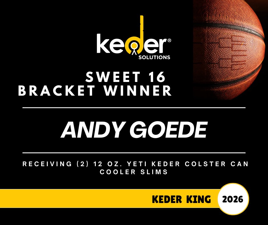 KederSolutions's tweet photo. We are thrilled to announce Andy Goede as our official Sweet 16 Bracket Winner. Thanks to everyone who participated and kept the leaderboard interesting! 🏀
Andy, your (2) Yeti Keder Colster Can Cooler Slims are headed your way! 🎁
#KederSolutions #MarchMadness #kederking https://t.co/wCgmcgsPHQ